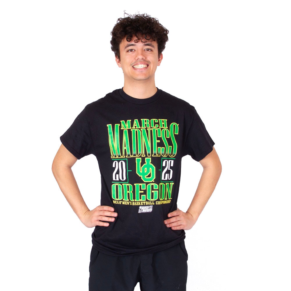 Interlocking UO, Blue 84, Black, Crew Neck, Men, Basketball, 2025, NCAA, March Madness, T-Shirt, 953194